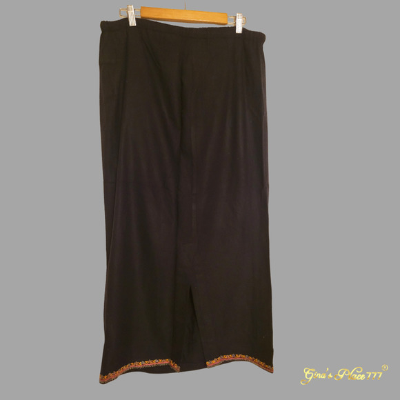 STEENA Womens Indian Embroidery Accents Drawstring Waist Black Maxi Skirt Size L - Picture 9 of 11
